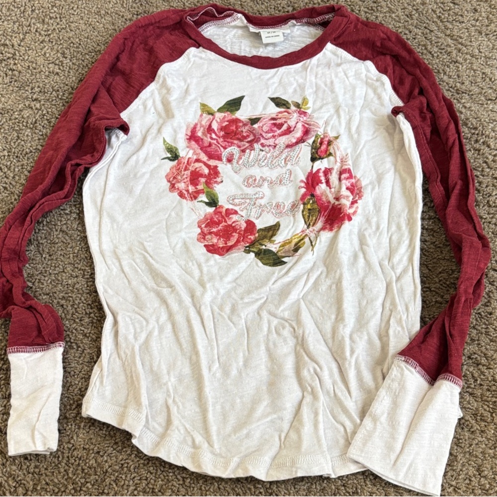 Ariat Burgundy and Cream Floral Long Sleeve Tee Wild and Free